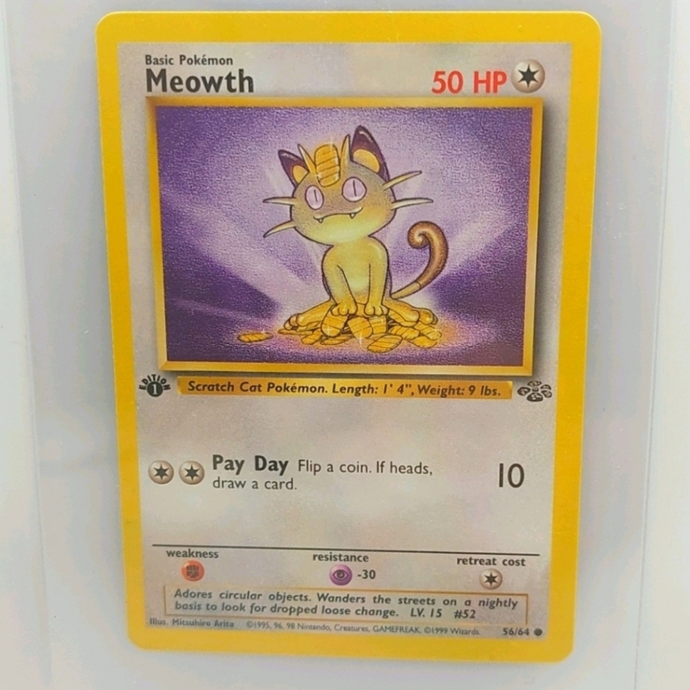 POKEMON~ Vintage 1999 1st Edition MEOWTH. #56/64 Jungle, Common